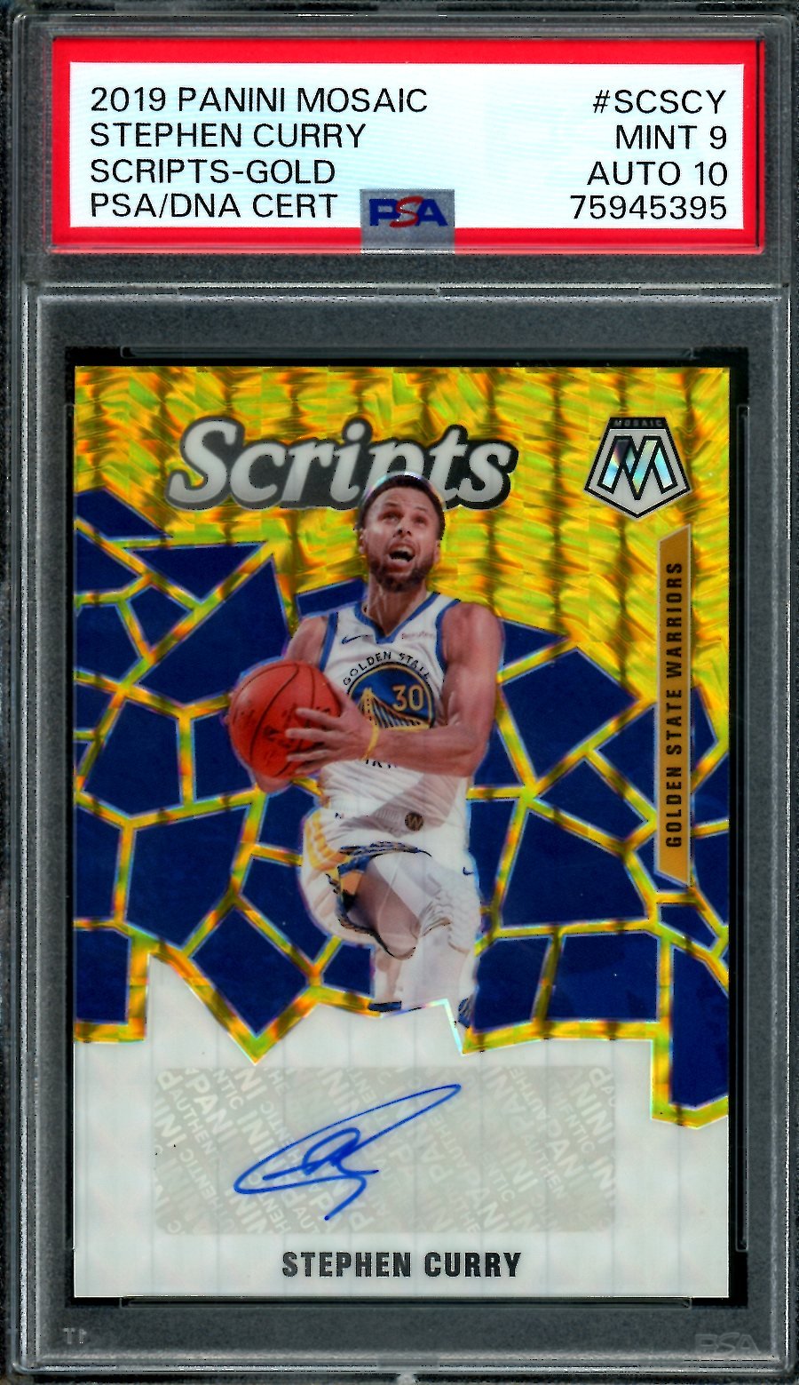2019/20 Panini Mosaic Stephen Curry Scripts Auto Gold /25 PSA 9/10 Warriors