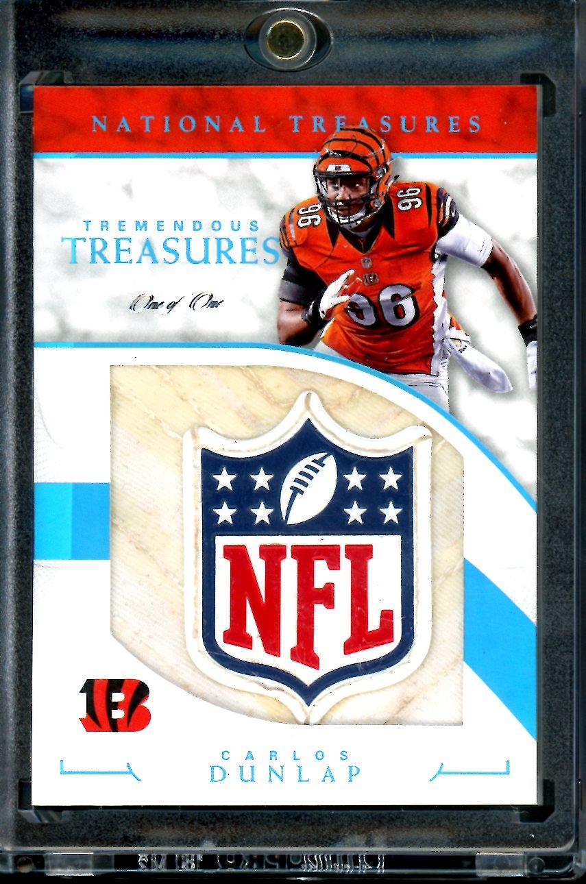 2016 Panini National Treasures Carlos Dunlap Tremendous Treasures NFL Shield Patch 1/1 Bengals