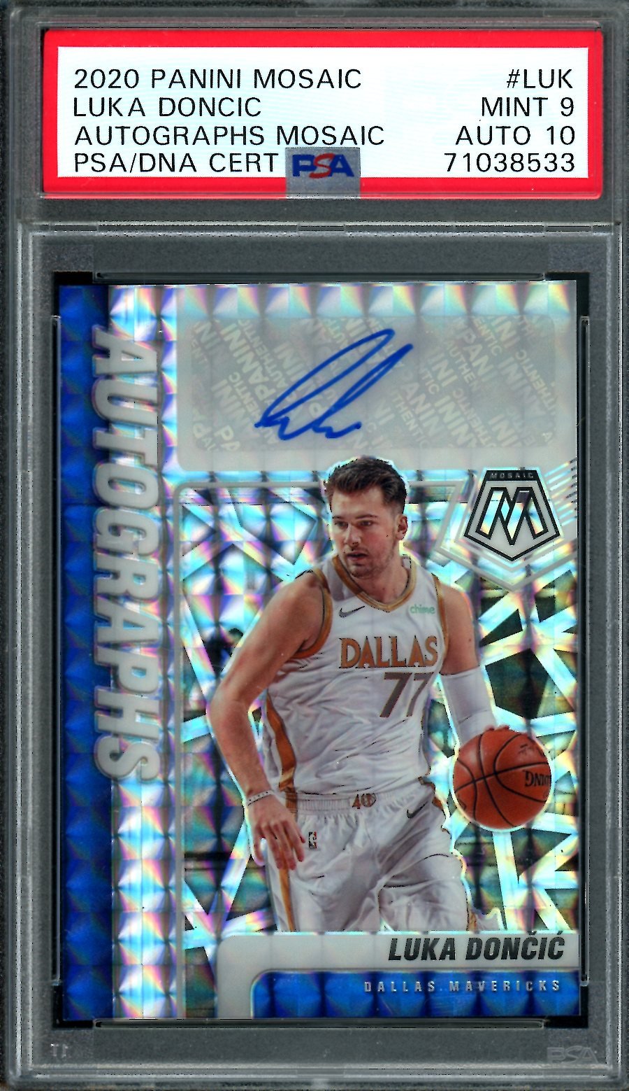 2020/21 Panini Mosaic Luka Doncic Auto PSA 9 Mavericks