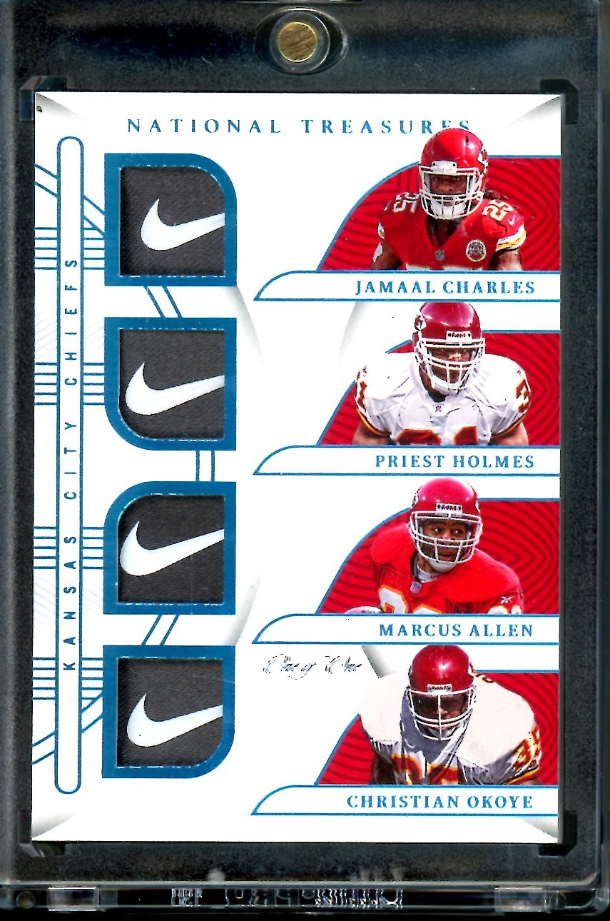 2022 Panini National Treasures Charles/Holmes/Allen/Okoye Quad Nike Patch 1/1 Chiefs