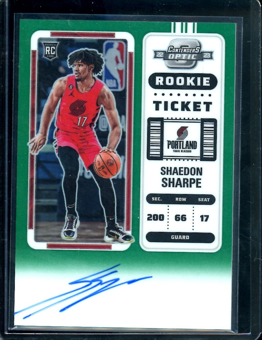 2022-23 Panini Contenders Optic Shaedon Sharpe Rookie Ticket Auto Green /75 Trail Blazers