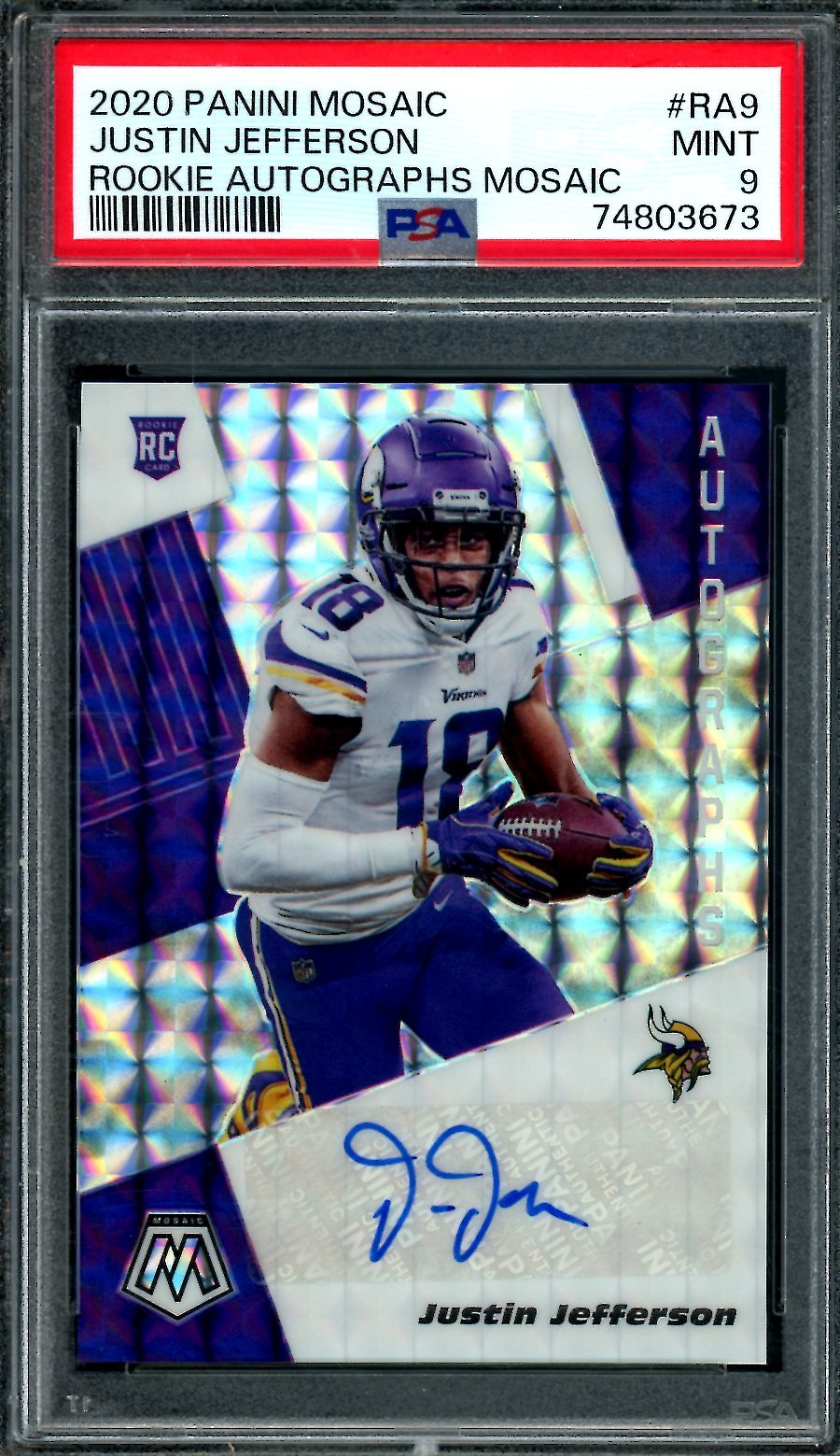 2020 Panini Mosaic Justin Jefferson Rookie Auto PSA 9 Vikings