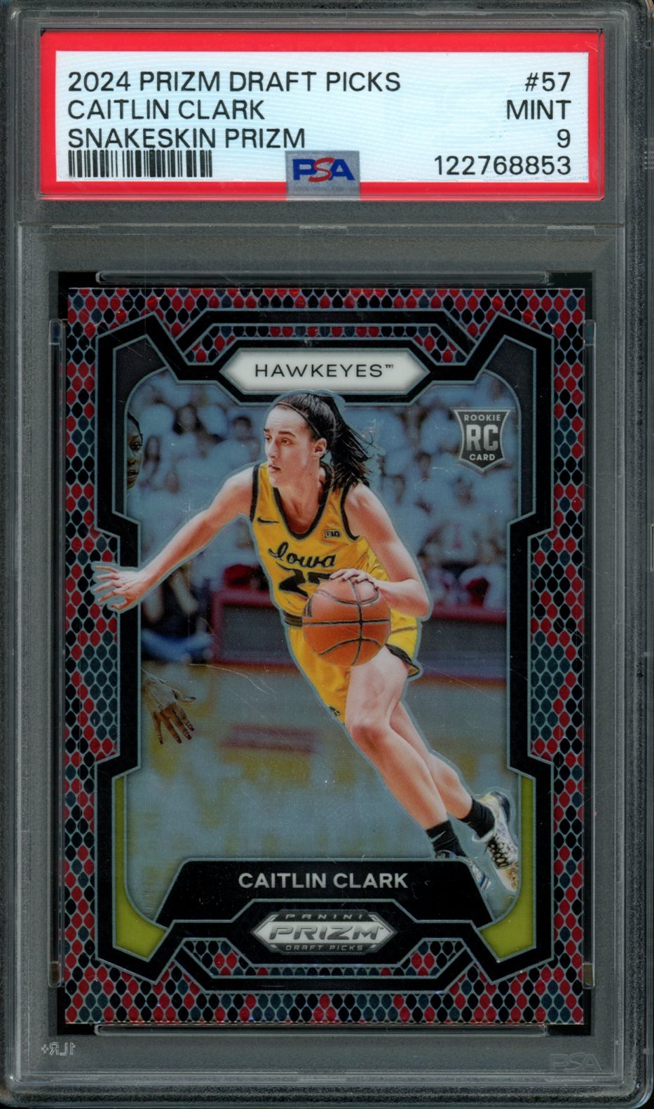 2024 Panini Prizm Draft Picks Caitlin Clark Rookie Snakeskin PSA 9 Hawkeyes