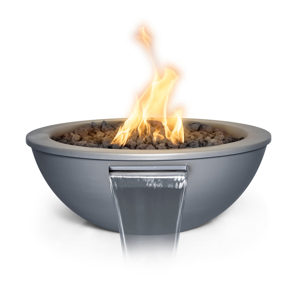The Outdoor Plus Sedona Fire & Water Bowl - Metal Powder Coat (36" / Match Lit with Flame Sense Ignition (LC Certified) / Pewter)