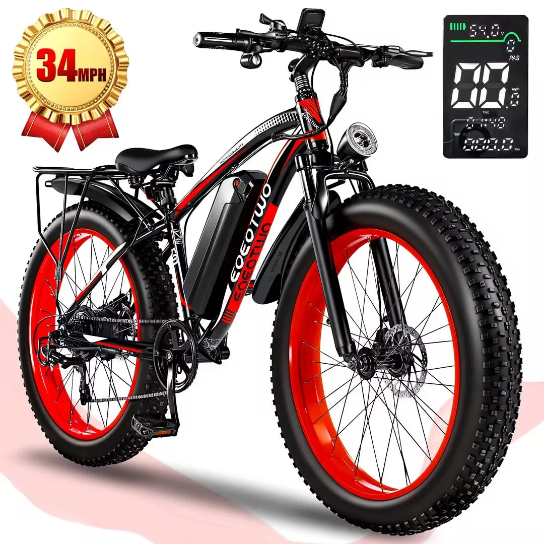 1500W Electric Bike 48V 15Ah Battery 26" 4.0 Fat Tire Ebike 34MPH High Speed Mountain Bicycle Off-Road Snow Bike for Adults (EM20 Red 28MPH / United States)