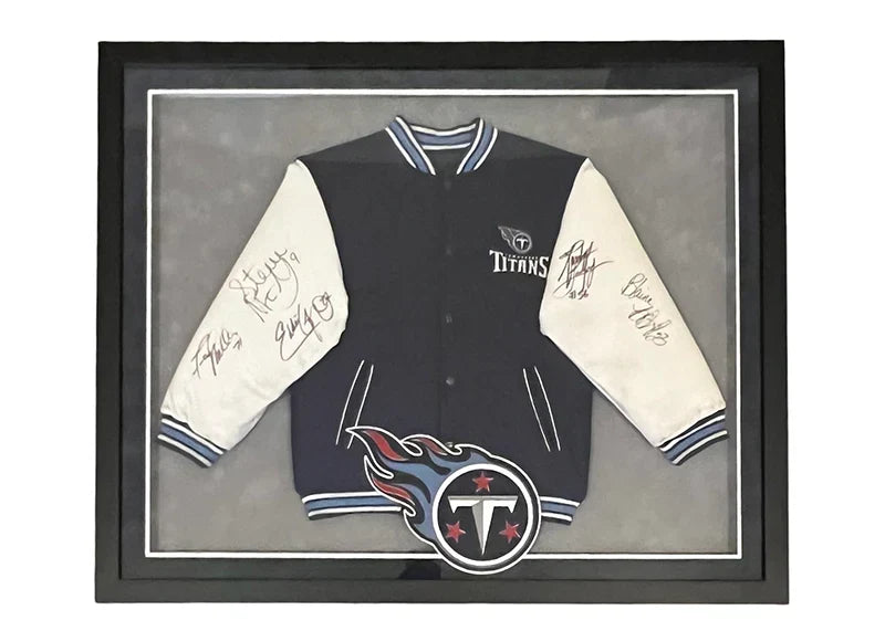 Steve McNair Eddie George Blaine Bishop Signed Tennessee Titans Jacket 43x35 (JSA)