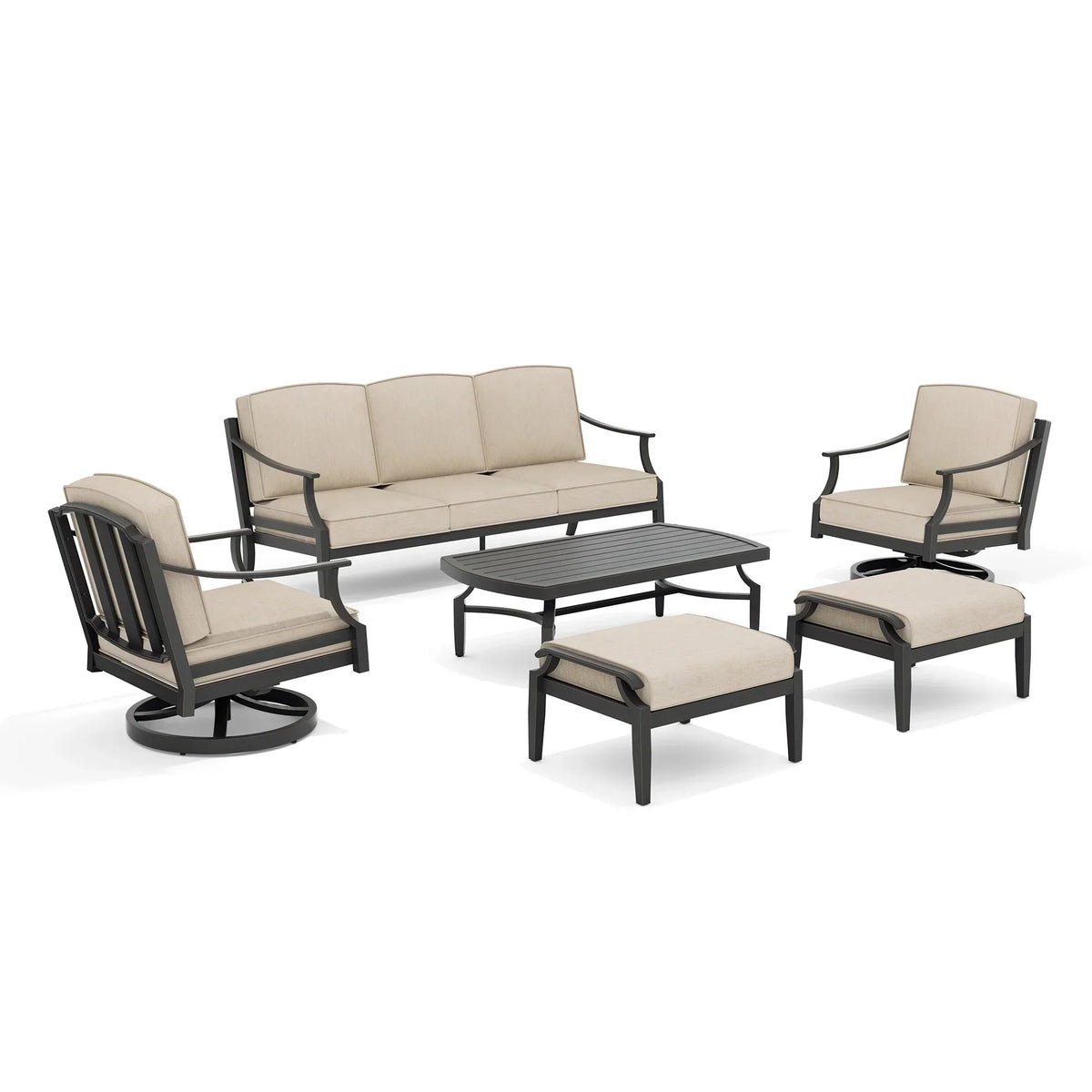 Tamarin 6 Pieces Patio Swivel Conversation Sofa Set with 2 Ottomans