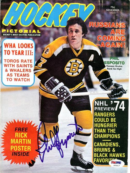Phil Esposito Autographed Hockey Pictorial Magazine Cover Boston Bruins PSA/DNA #U93817