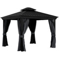 10' x 12' Double Roof Hardtop Gazebo with Netting and Curtains, Dark Grey