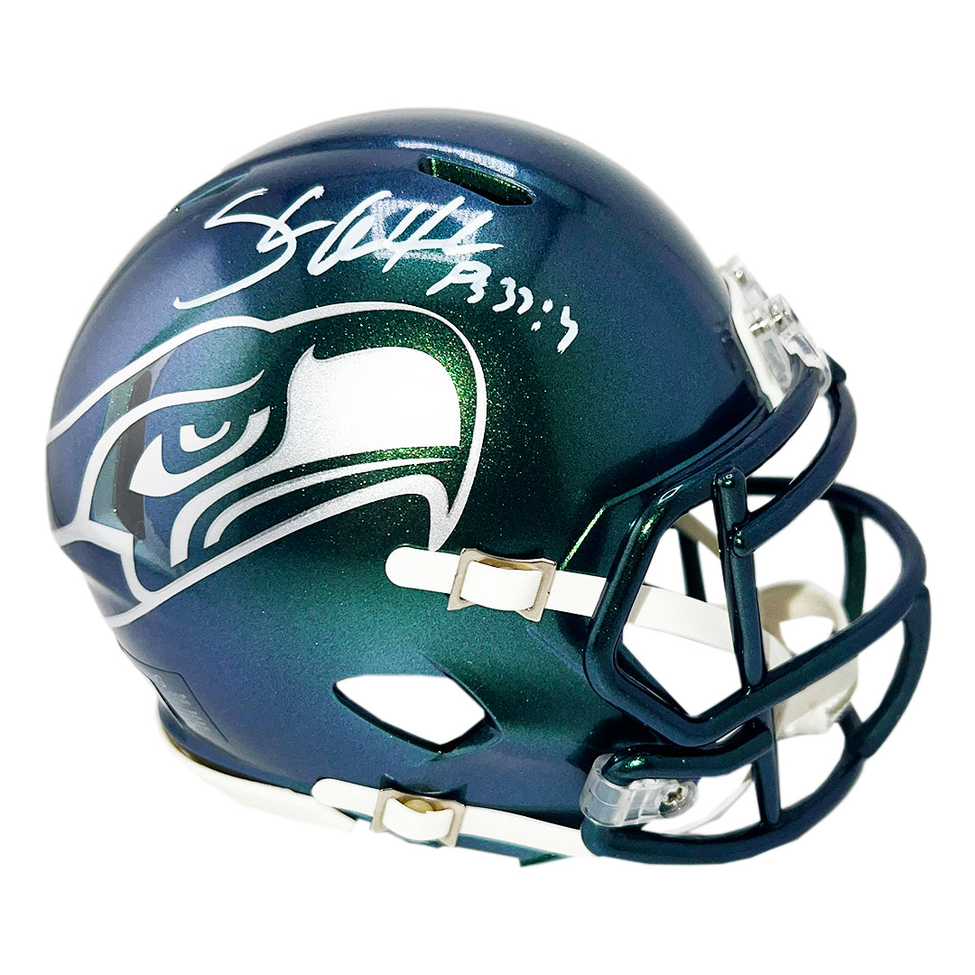 Shaun Alexander Signed Psalm Inscription Seattle Seahawks Rivalries Mini Football Helmet (Beckett)