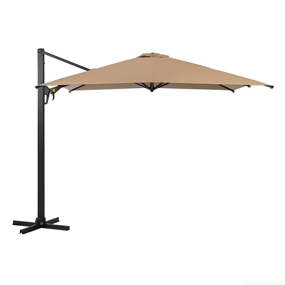 10 Ft Square Large Cantilever Patio Umbrella with 360° Rotation & Tit Adjustment and Heavy Duty Offset Polyester Canopy Deck Umbrella without base (Khaki)