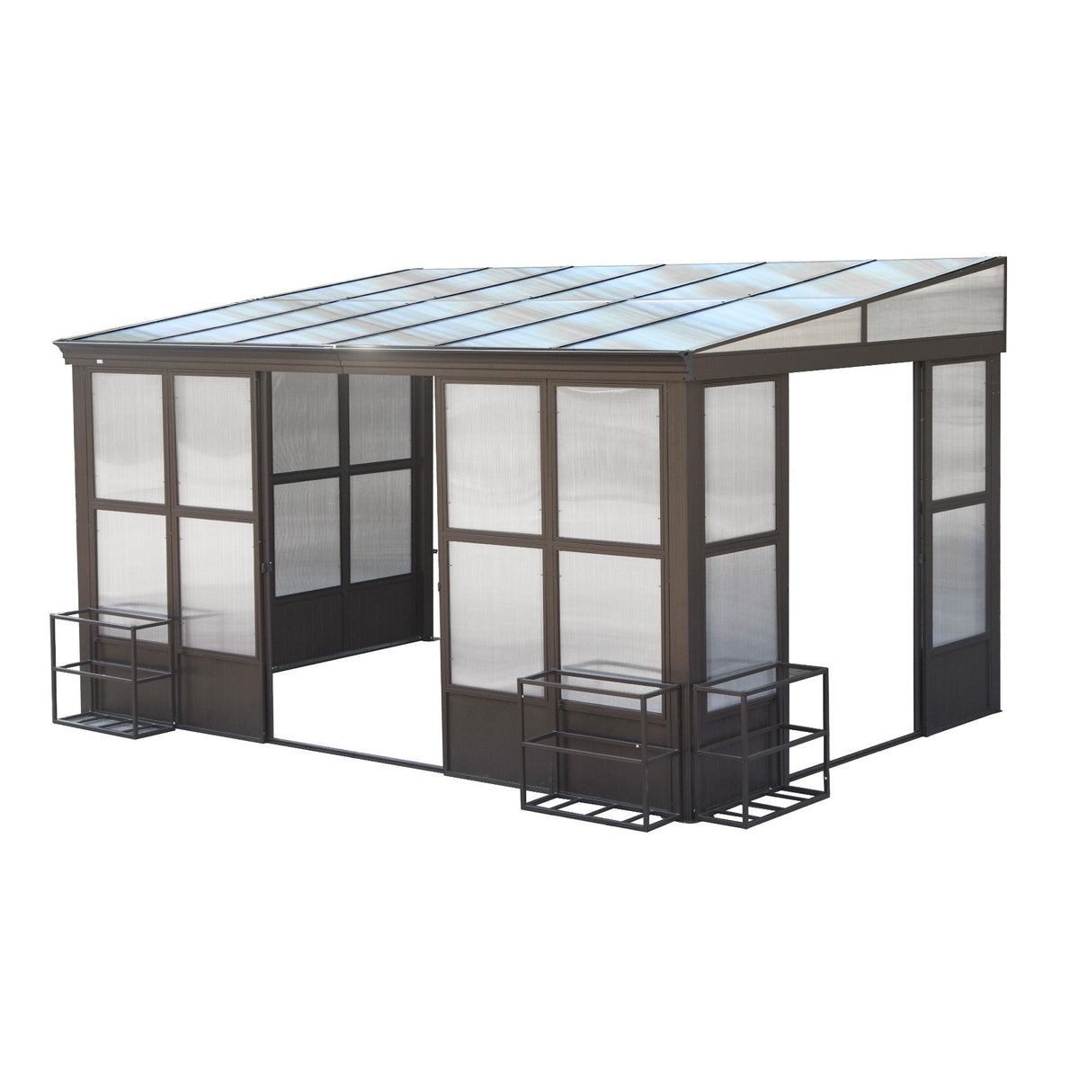 SolVista Aluminum Lean to Gazebo Sun Room with 2 Lockable Sliding Doors for Garden Patio Deck (10X14 FT)