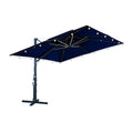 10×10 FT Double Top Aluminum Cantilever Patio Umbrella with LED Lights & Hook – Offset Outdoor Umbrella in Navy Blue/Tan/Gray (Navy Blue / No-Base)