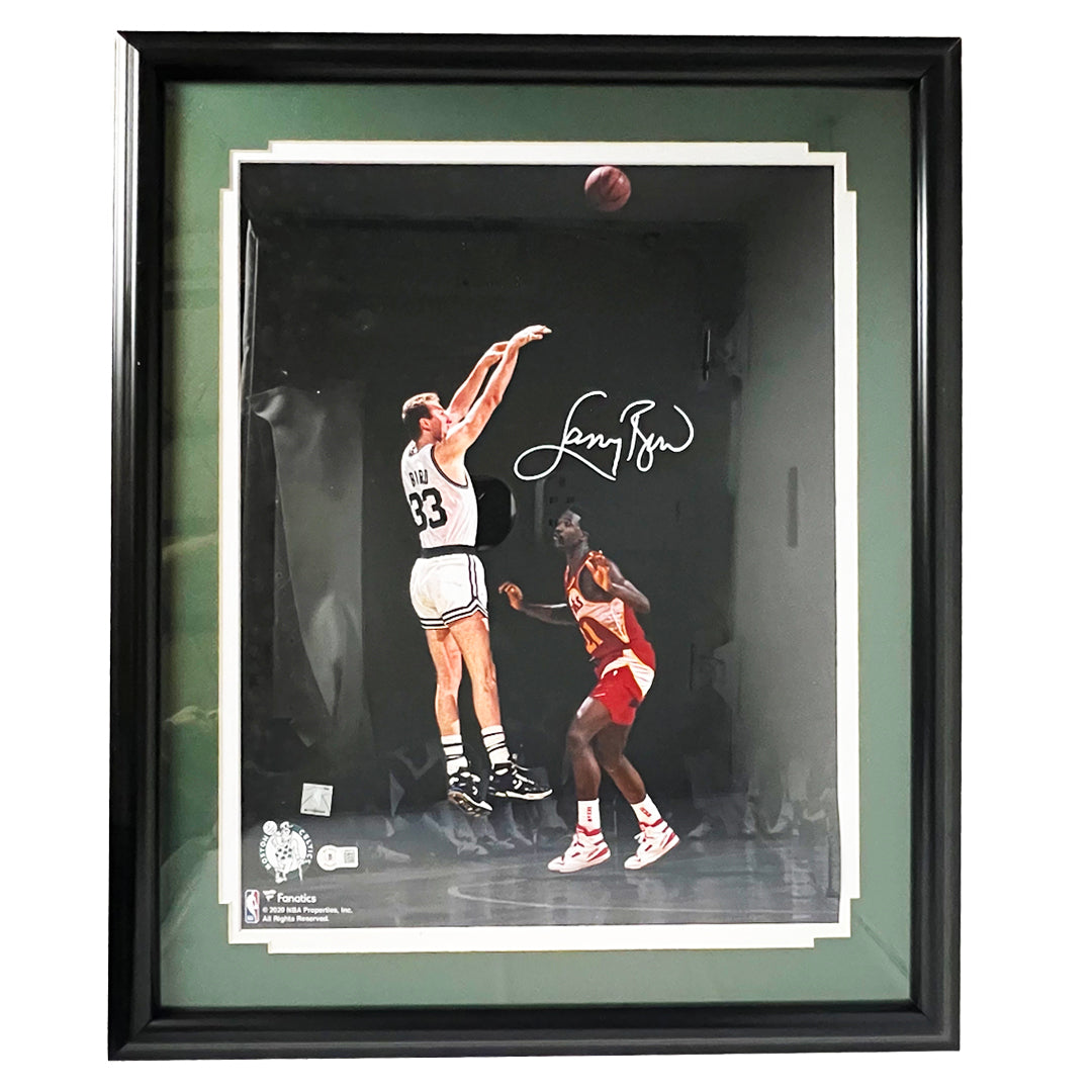 Larry Bird Signed Boston Pose 1 Basketball 16x20 Framed Photo (Beckett)