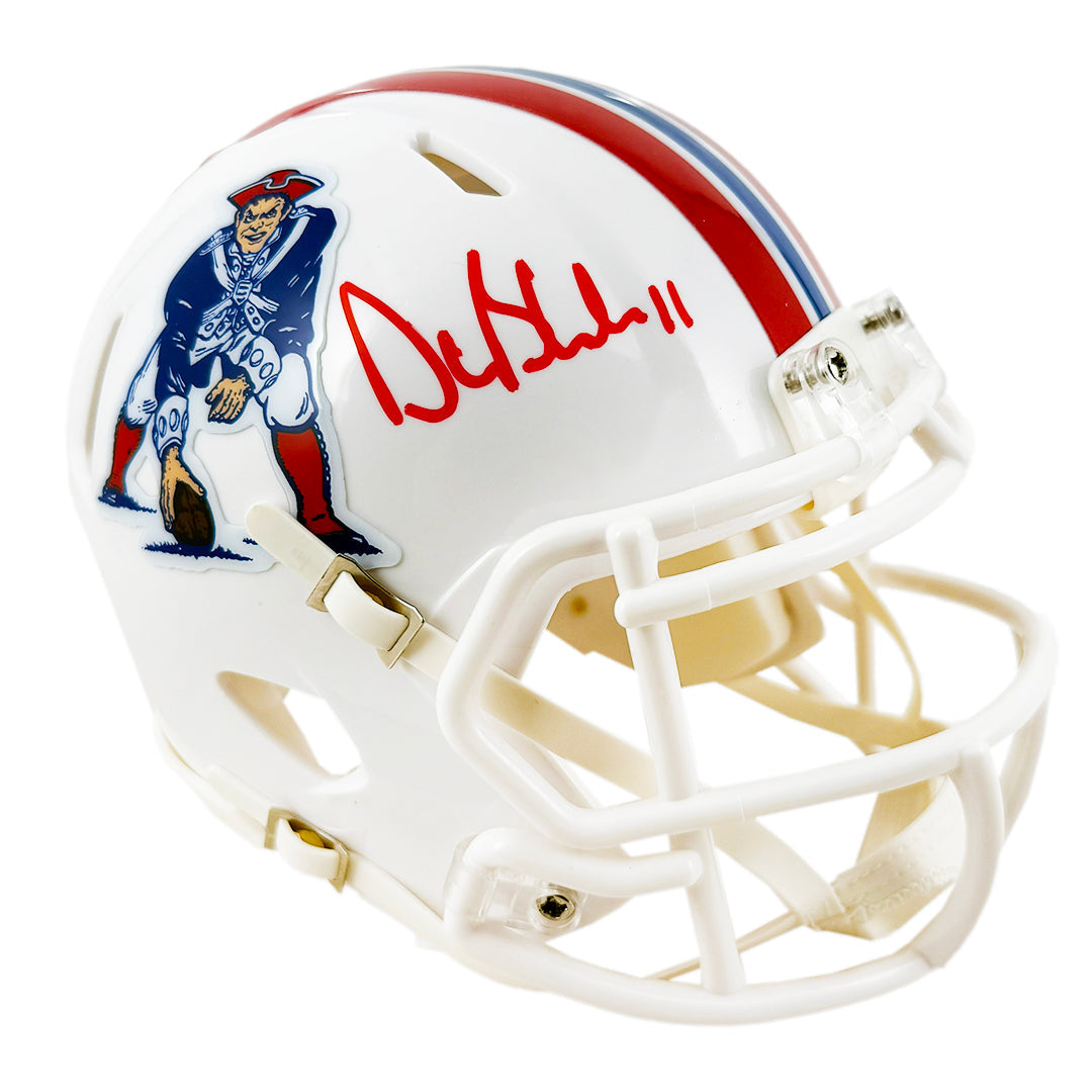 Drew Bledsoe Signed New England Patriots Throwback 82-89 Speed Mini Football Helmet (JSA)