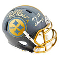 Rocky Bleier Signed 4x SB Champs Inscription Pittsburgh Steelers Slate Alternate Speed Mini Football Helmet (JSA)