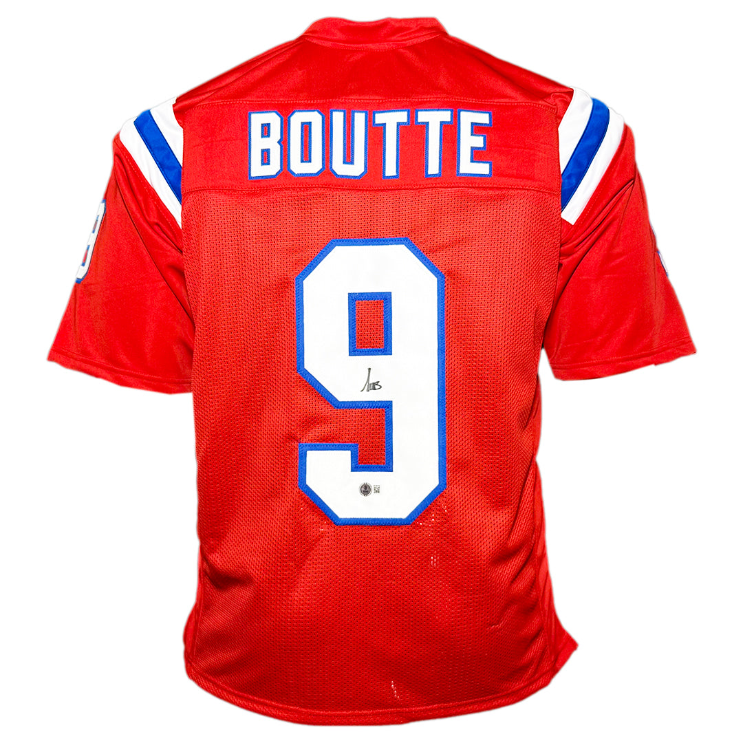 Kayshon Boutte Signed New England Red Football Jersey (Beckett)