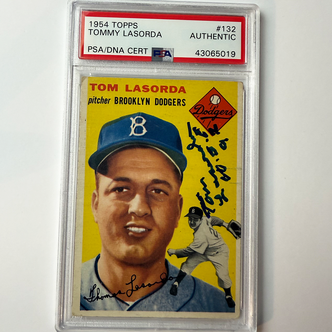 Tommy Lasorda Signed 1954 Topps Rookie #132 HOF 97 PSA  Auto Authentic