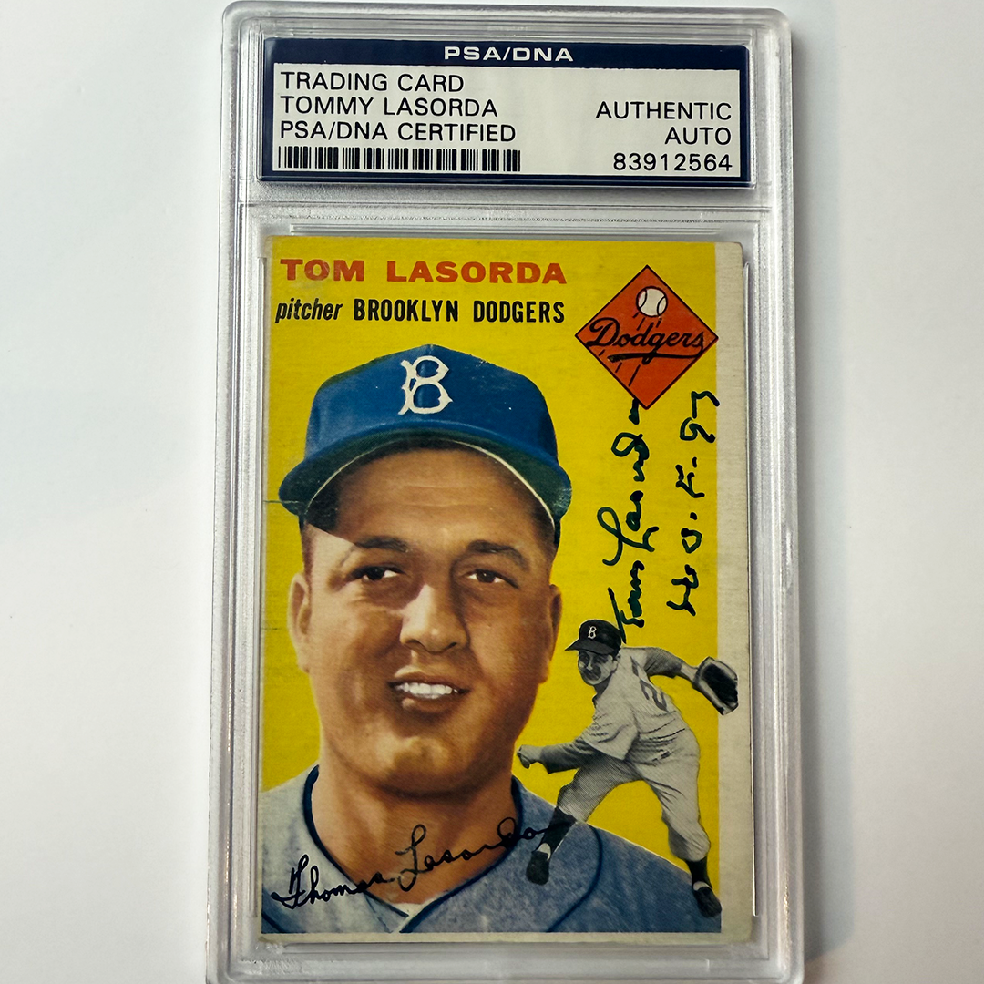 Tommy Lasorda Signed 1954 Topps Rookie #132 HOF 97 PSA  Auto Authentic