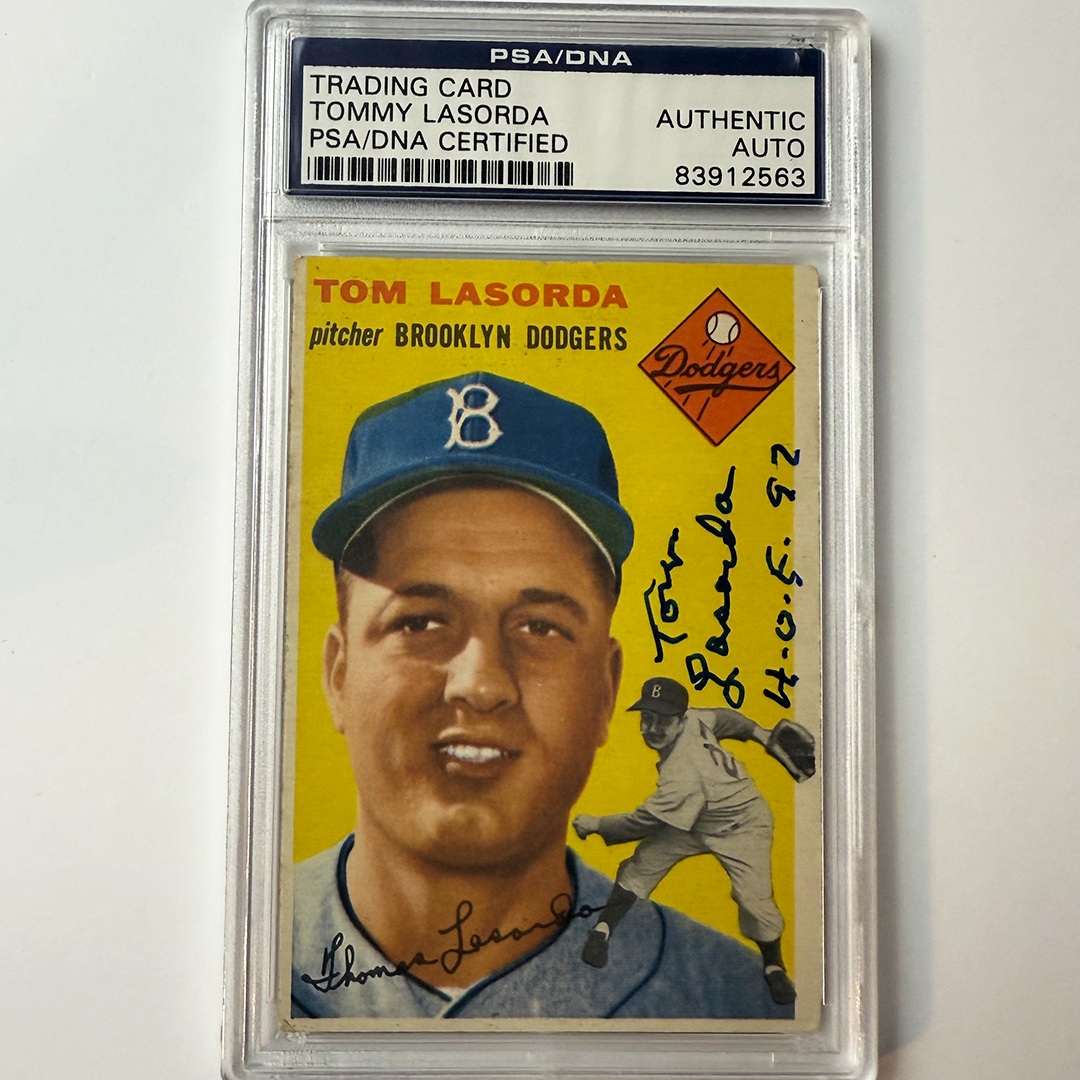 Tommy Lasorda Signed 1954 Topps Rookie #132 HOF 97 PSA  Auto Authentic
