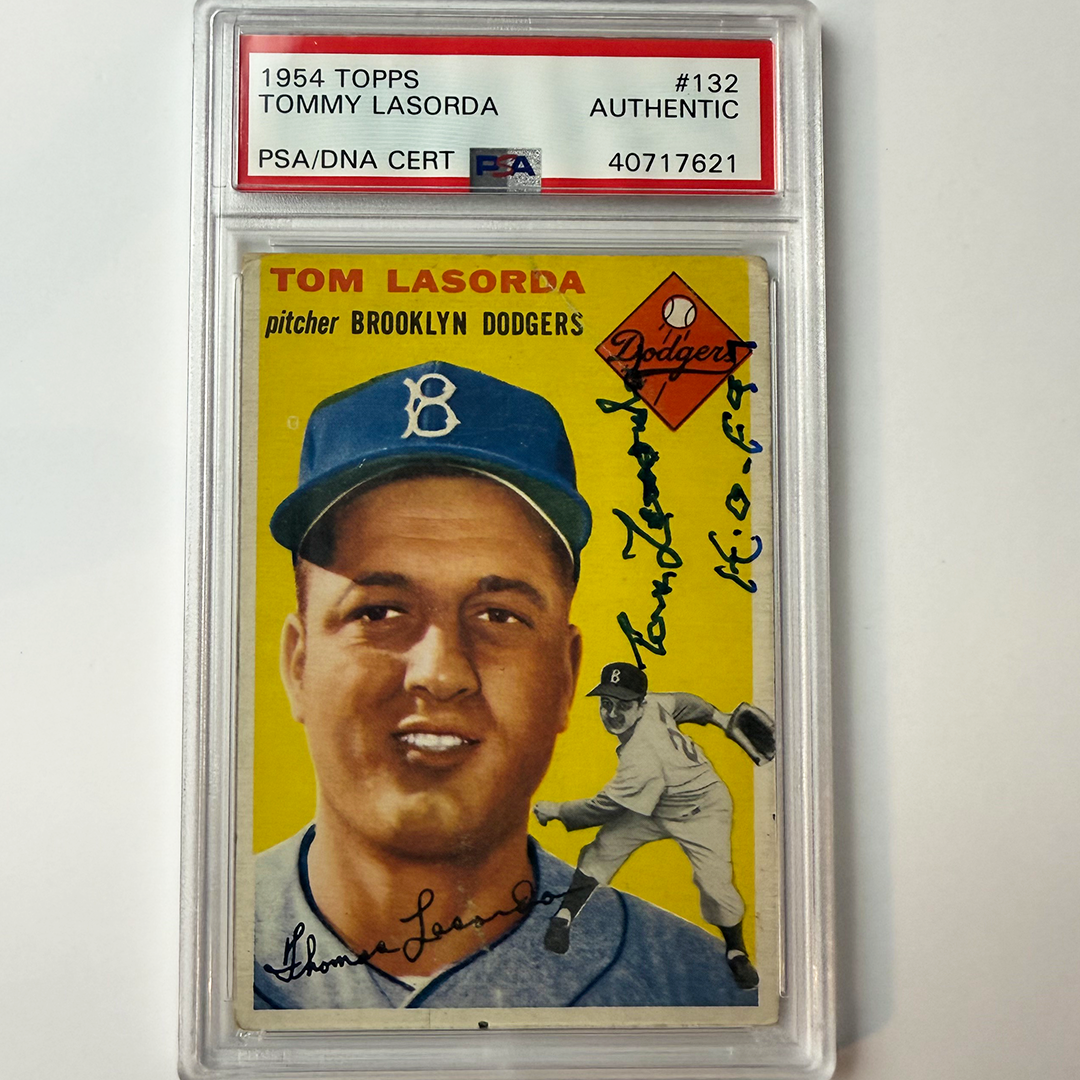 Tommy Lasorda Signed 1954 Topps Rookie #132 HOF 97 PSA  Auto Authentic