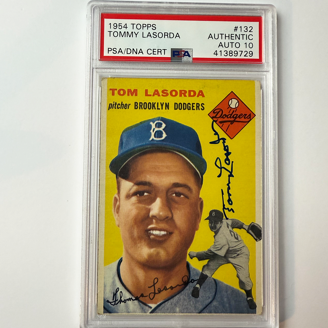 Tommy Lasorda Signed 1954 Topps Rookie #132 PSA 10 Auto
