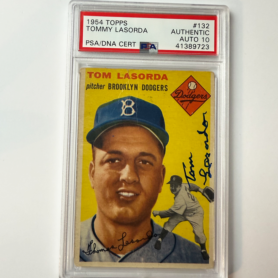Tommy Lasorda Signed 1954 Topps Rookie #132 PSA 10 Auto