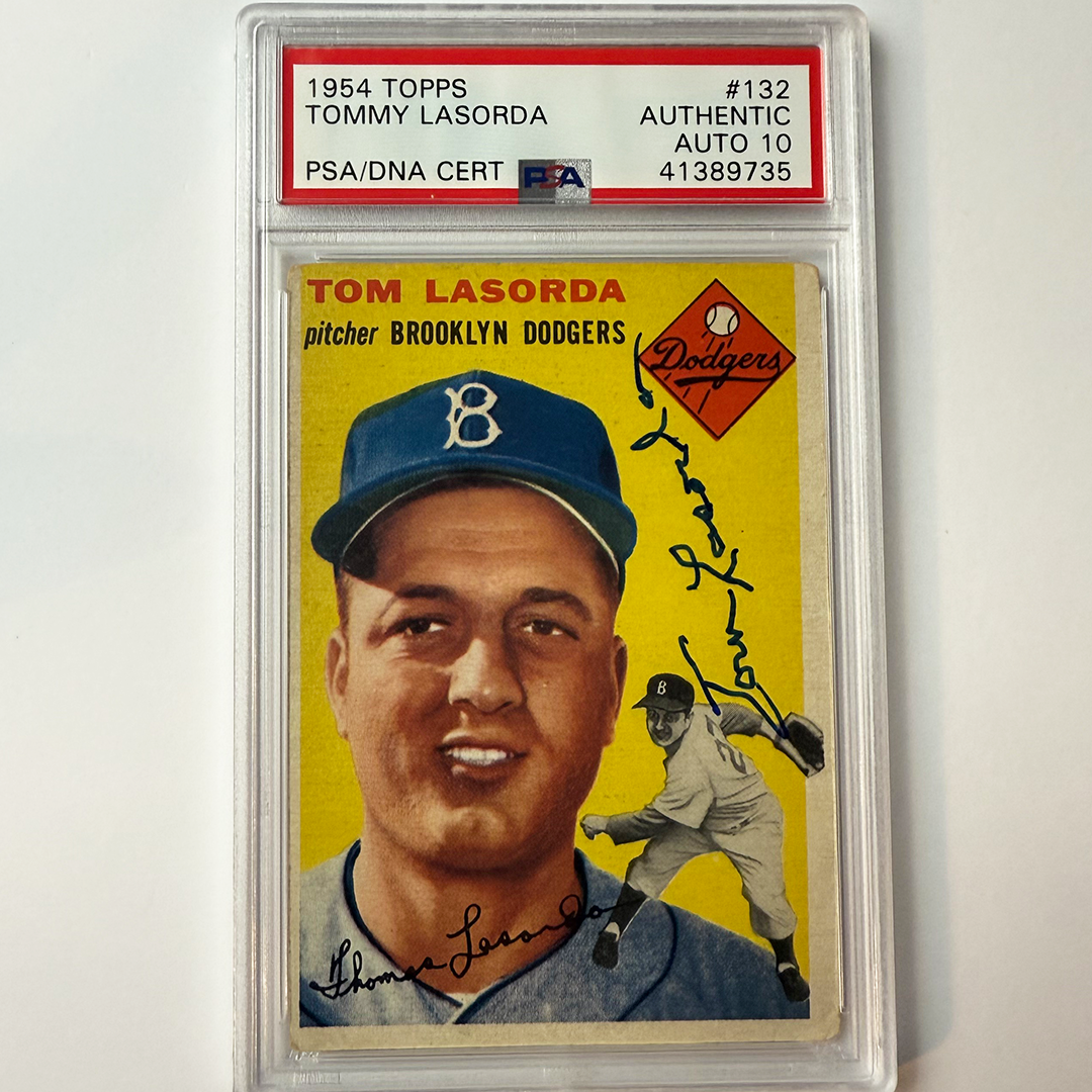 Tommy Lasorda Signed 1954 Topps Rookie #132 PSA 10 Auto