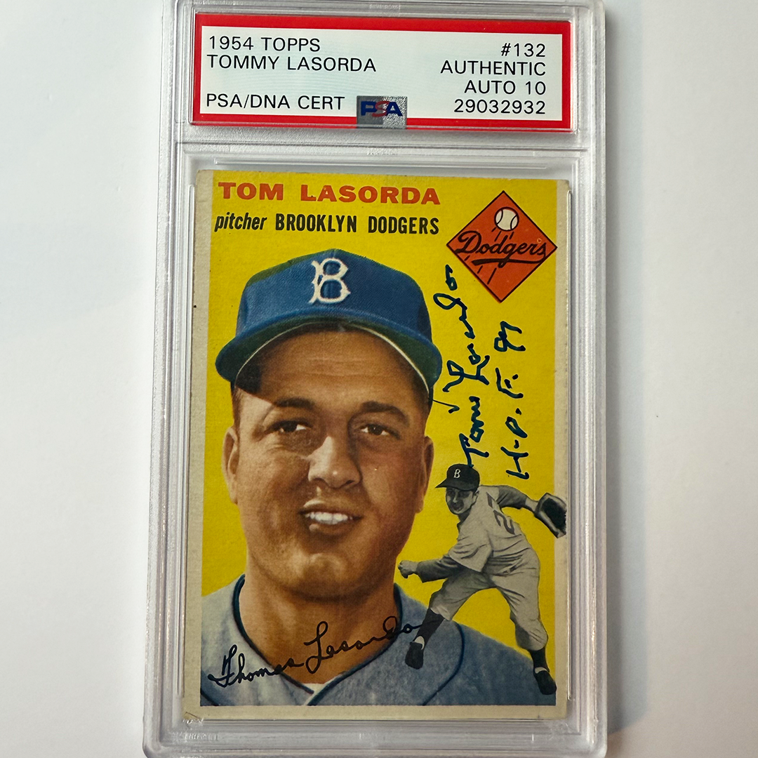 Tommy Lasorda Signed 1954 Topps Rookie #132 HOF 97 PSA 10 Auto