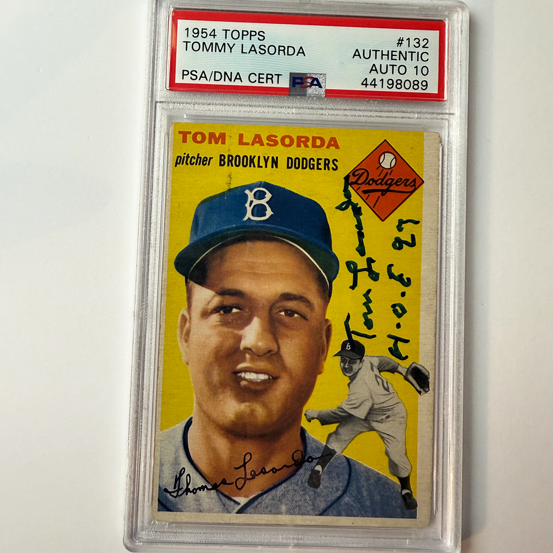 Tommy Lasorda Signed 1954 Topps Rookie #132 HOF 97 PSA 10 Auto