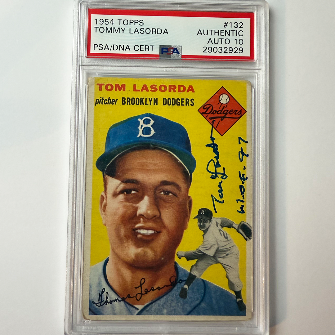 Tommy Lasorda Signed 1954 Topps Rookie #132 HOF 97 PSA 10 Auto
