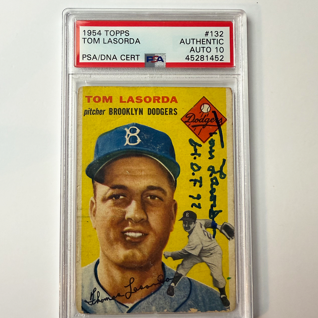 Tommy Lasorda Signed 1954 Topps Rookie #132 HOF 97 PSA 10 Auto