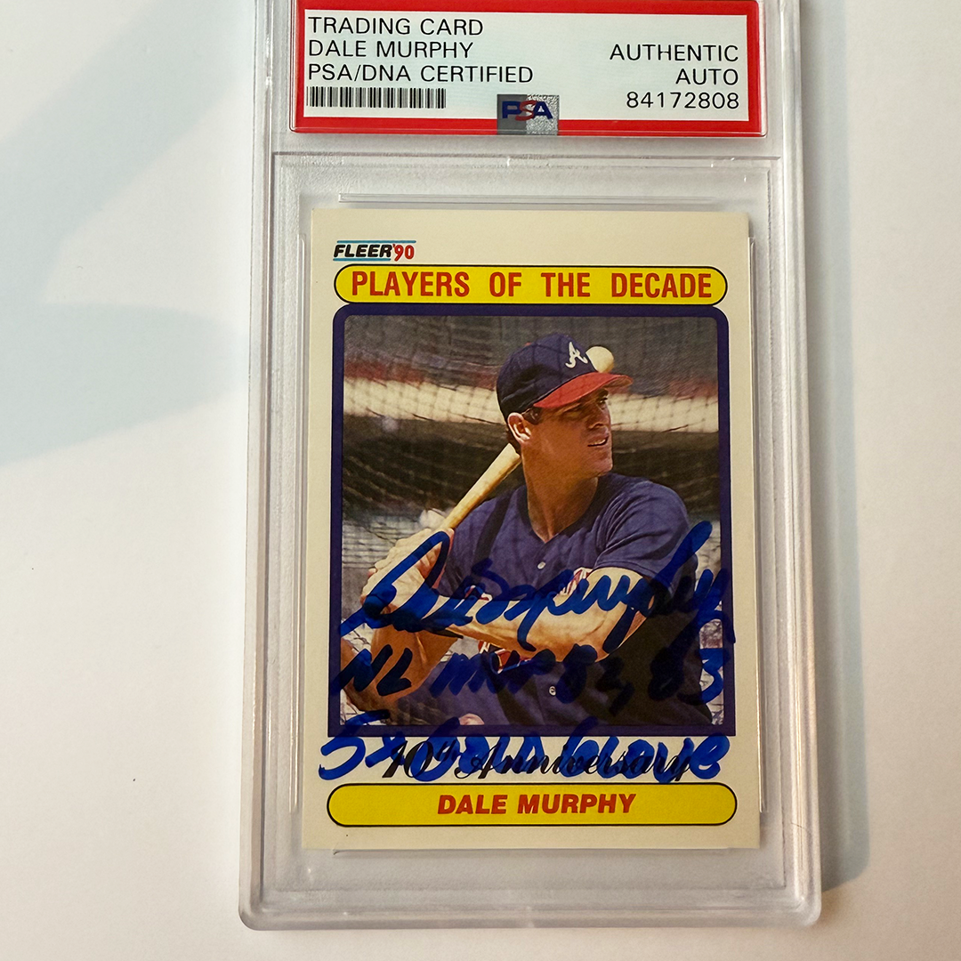 Dale Murphy Signed 1990 Fleer #623 w/2 Inscriptions PSA Auto Authentic