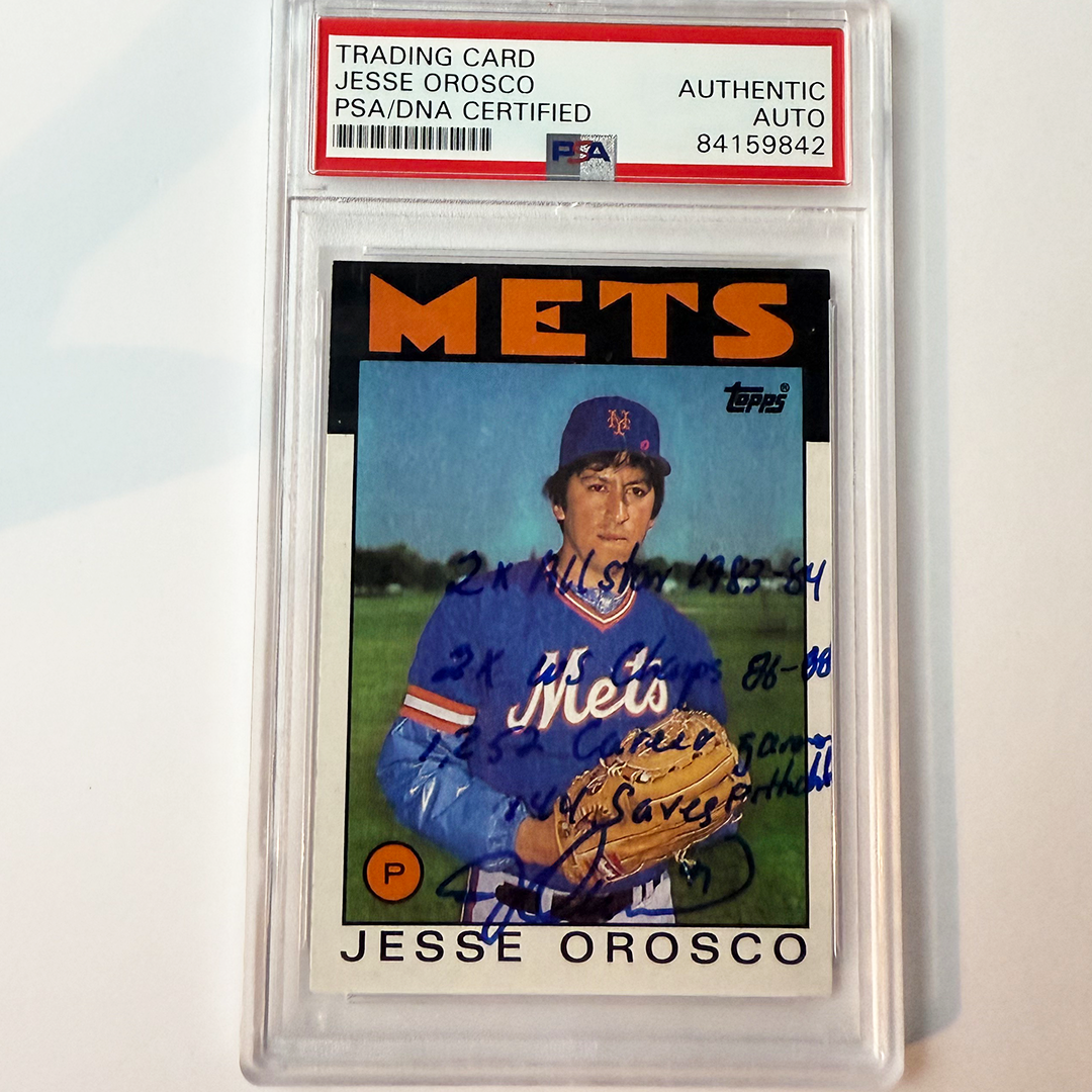 Jesse Orosco Signed 1986 Topps #465 w/4 Inscriptions PSA Auto Authentic