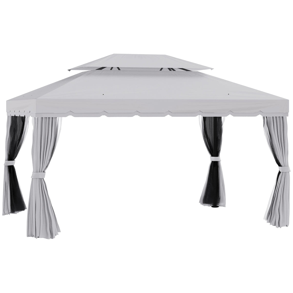 10' x 13' Patio Gazebo with Aluminum Frame, Double Roof, Netting & Light Gray Curtains