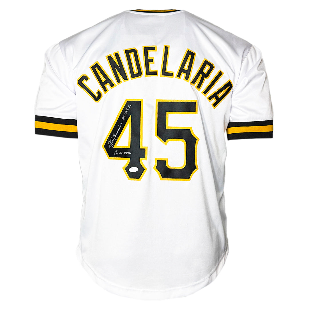 John Candelaria Signed 79 WSC - Candyman Inscription Pittsburgh White Baseball Jersey (JSA)