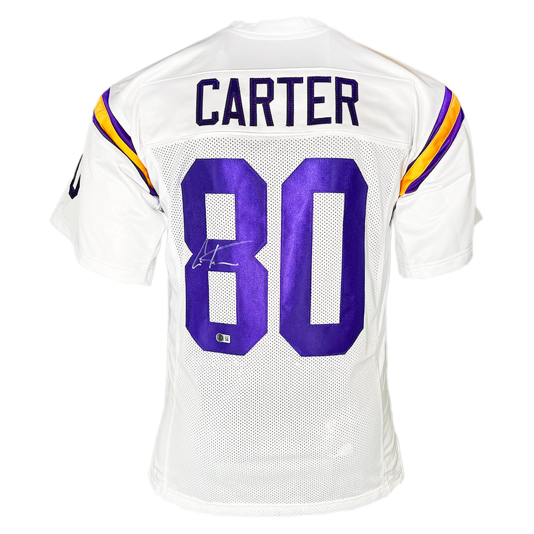 Cris Carter Signed Minnesota White Football Jersey (Beckett)