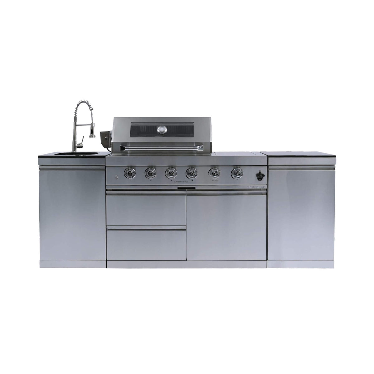 Castelle Flame Stainless Steel Outdoor BBQ Kitchen Island With 46-Inch 4-Burner 85K BTU Grill, Rotisserie Kit, And Cabinets (SAK93192) (Natural Gas)