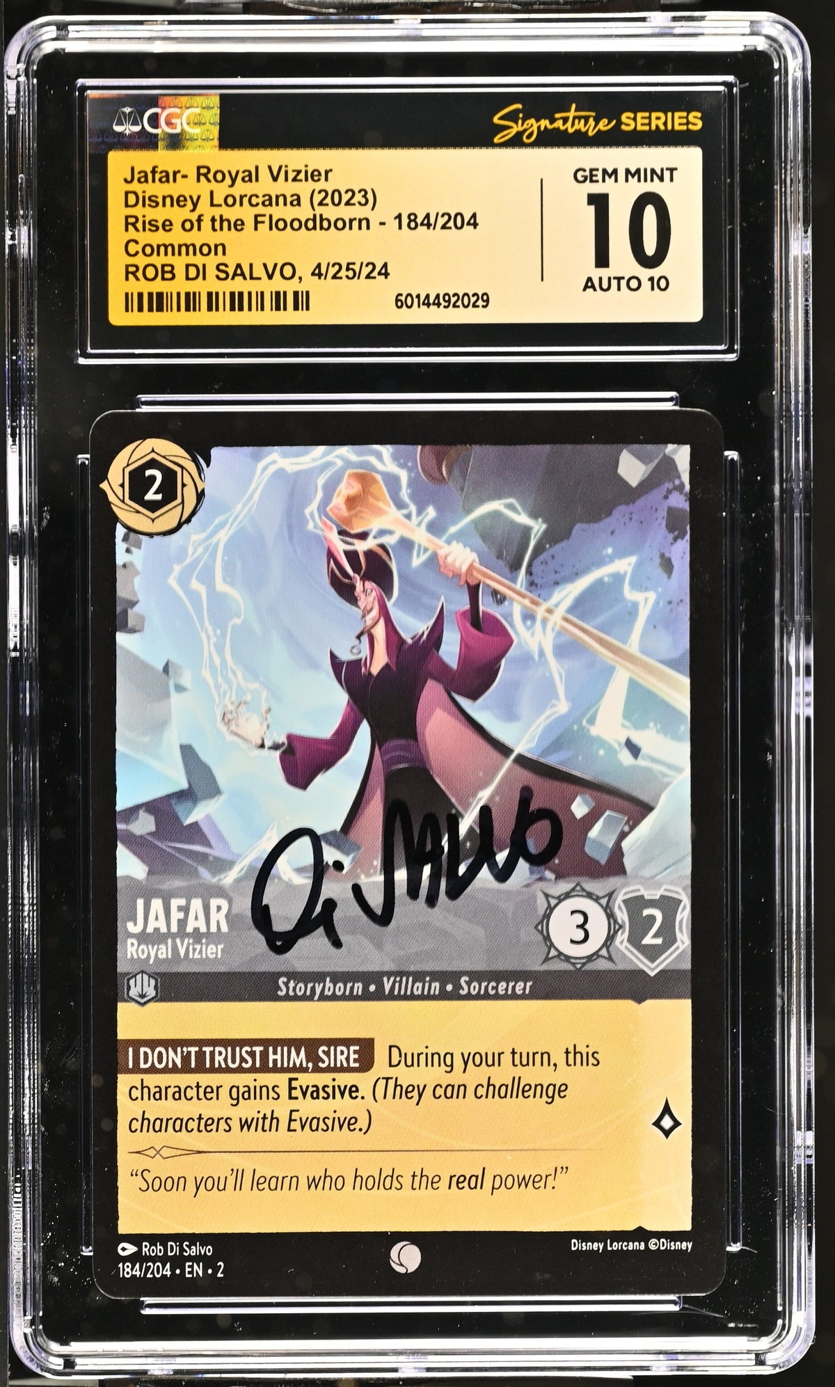 [CGC GEM MINT 10 AUTO 10 (ROB DI SALVO, 4/25/24)] JAFAR - ROYAL VIZIER #184/204 - Common - Rise Of The Floodborn (2023)