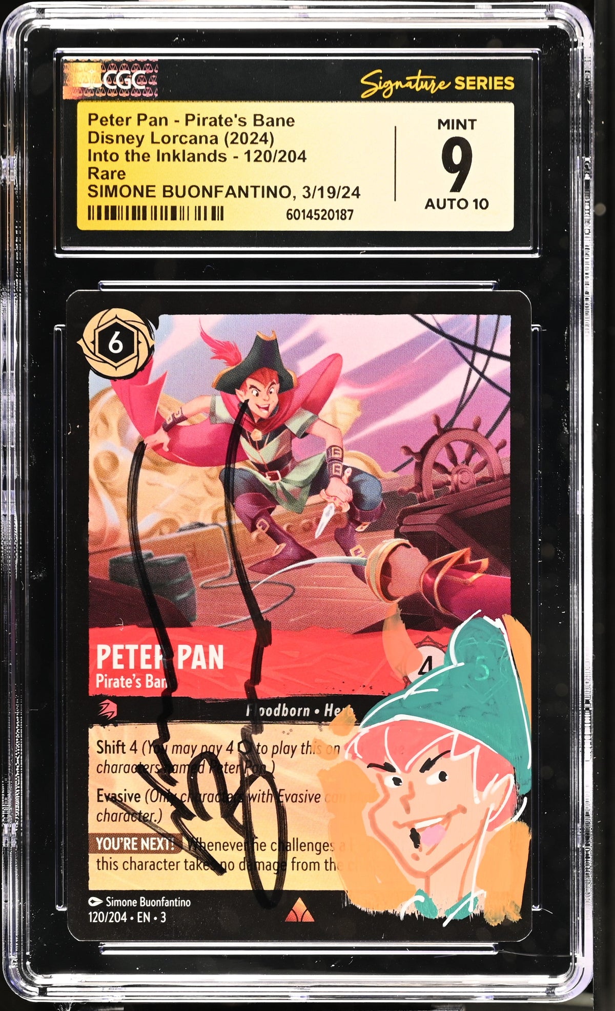 [CGC MINT 9 AUTO 10 (SIMONE BUONFANTINO, 3/19/24)] PETER PAN - PIRATE'S BANE #120/204 - Rare - Into The Inklands (2024)