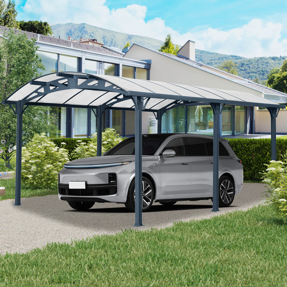 12x16 FT Arch Carport with Aluminum Frame and Polycarbonate Roof Panels, Heavy-Duty Outdoor Car Shelter for Driveway, Cars, and Trucks (12X16 FT)