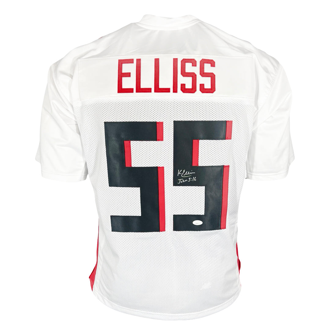 Kaden Elliss Signed John 3:16 Inscription Atlanta White Football Jersey (JSA)