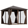 10' x 10' Hardtop Gazebo with Aluminum Frame & Curtains, Dark Brown