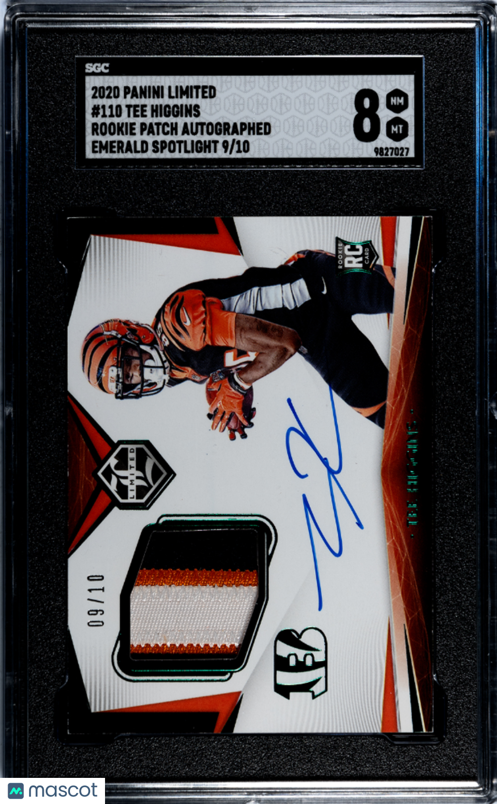 2020 Panini Limited Tee Higgins #110 Rookie Patch Auto Emerald Spotlight SGC 8