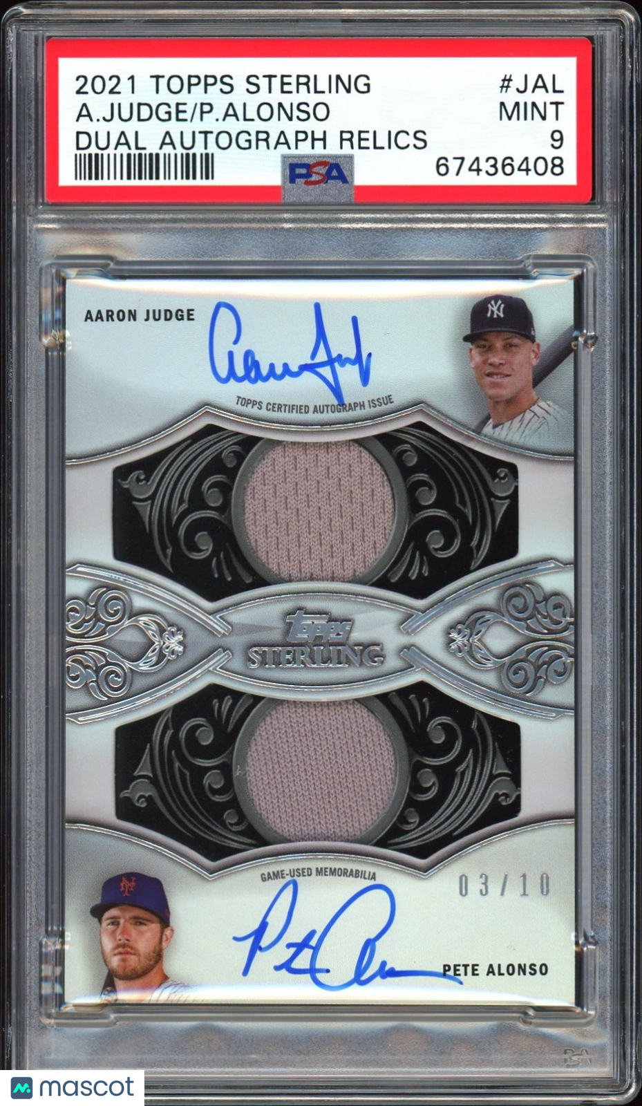2021 Topps Sterling Dual Autograph Relics A. Judge P. Alonso #JAL 03/10 PSA 9