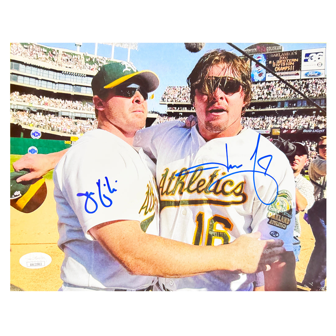 Giambi Brothers Signed Dual Signature Pose 4 Baseball 8x10 Photo (JSA)