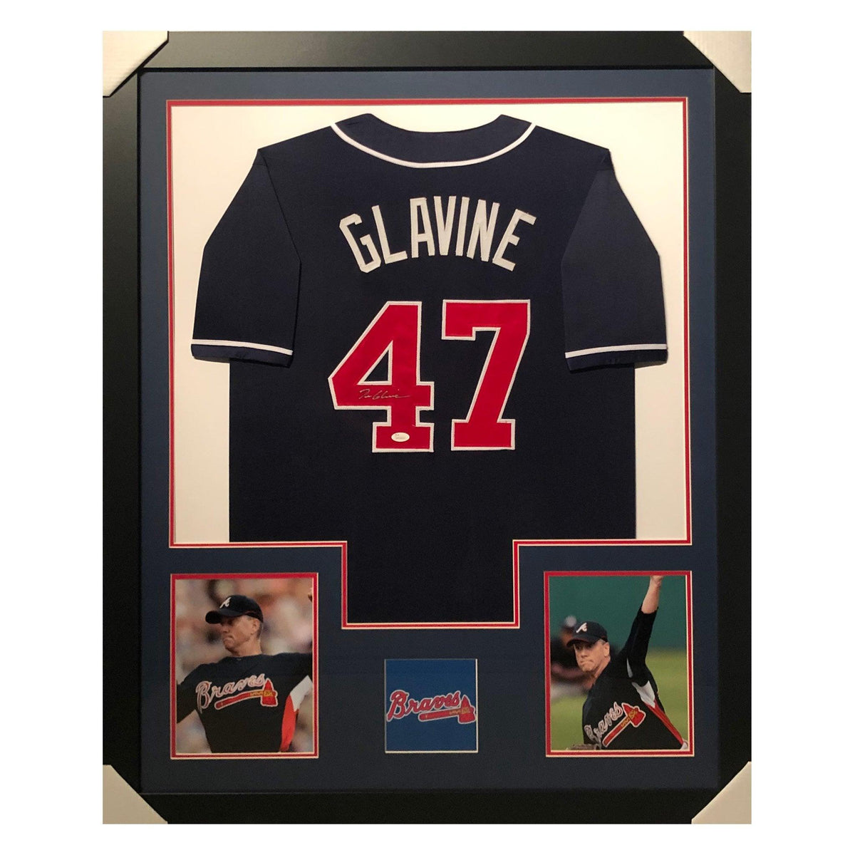 Tom Glavine Signed Atlanta Framed Vertical Layout Pro Edition Blue Jersey (JSA)