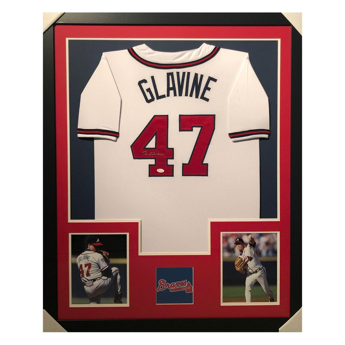Tom Glavine Signed Atlanta Framed Vertical Layout Pro Edition White Jersey (JSA)