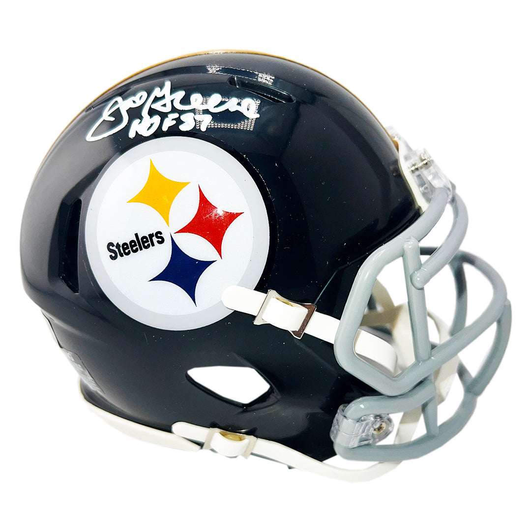 Joe Greene Signed HOF 87 Inscription Pittsburgh Steelers Throwback 63-76 Speed Mini Football Helmet (Beckett)