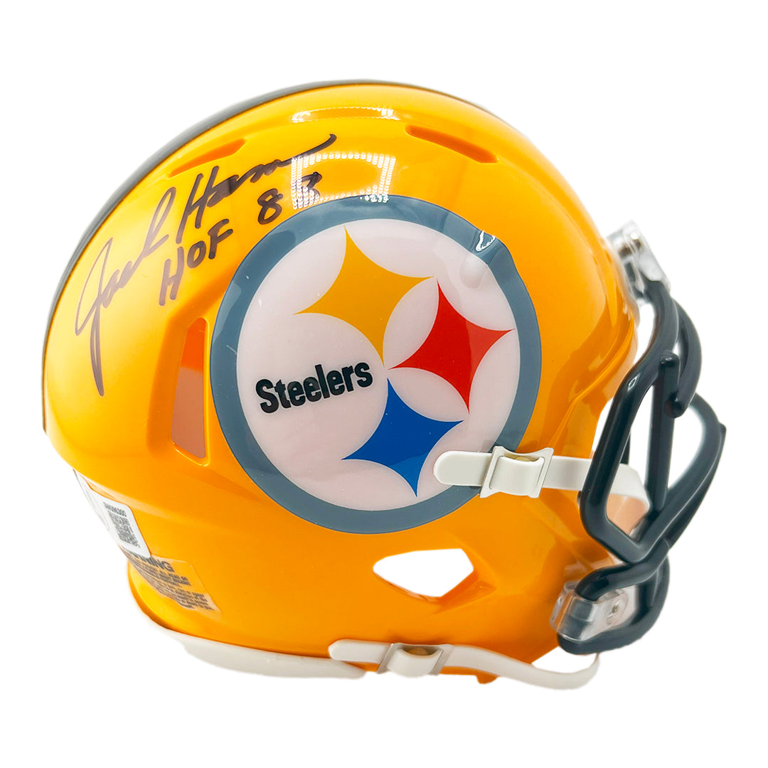 Jack Ham Signed HOF 88 Inscription Pittsburgh Steelers Throwback Gold Speed Mini Football Helmet (JSA)